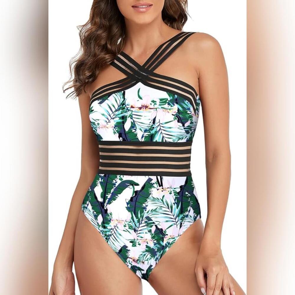 NWT Hilor One Piece Slimming High Waisted Crossover Swimsuit, S (4-6)